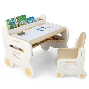 Children's drawing table and chair set, 1 table and 1 chair, brown, 78 × 60 × 58 cm