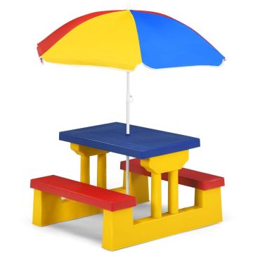 Children's picnic table, 2 benches, 4 seats, red/blue/green, 67 × 41 × 47 cm