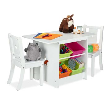 Laste istumismööbli komplekt Relaxdays, 3 osa, 4 hoiukasti, Valge/roheline/roosa, 75 × 52 × 46 cm