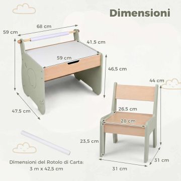 Laste laua ja tooli komplekt, laud ja tool, Roheline, 68 × 47,5 × 59 cm