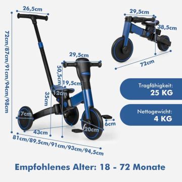 Children's tricycle, 4 in 1, 29 × 17 × 38.5 inches