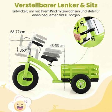 Children's tricycle, With basket, green, 121.92 × 57.15 × 68.58–77.47 cm