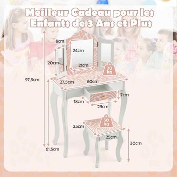 Children's dressing table set, with stool, 60 × 27.5 × 97.5 cm