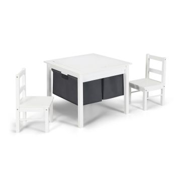 Children's activity table and chair set with storage drawers, white