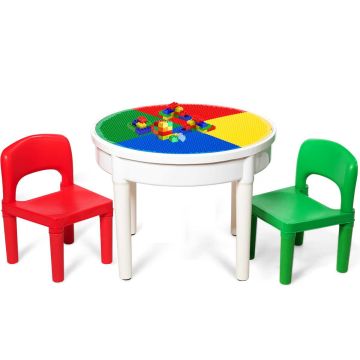 Children's play table, 2 chairs and 300 blocks, 21.59 × 21.59 × 57.15 cm