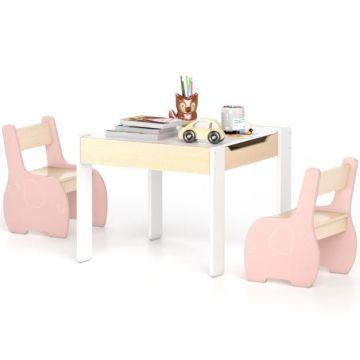 Children's play table and 2 chair set, 4 in 1, Pink, 63.5 × 61.5 × 48 cm
