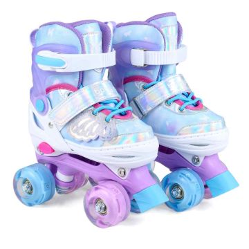 Children's roller skates, adjustable, 4 LED wheels, blue/pink