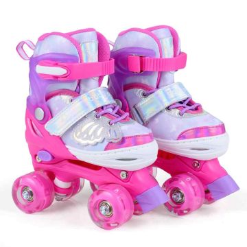 Children's roller skates, adjustable, 4 LED wheels, blue/pink