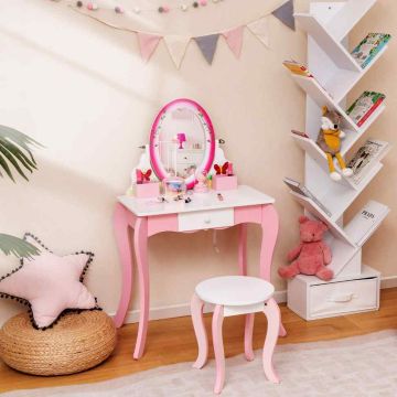 Children's dressing table set, with stool and 360° mirror, 27 × 39.5 × 16.5 inches