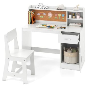 Laste laua ja tooli komplekt, 1 laud, 1 tool, Valge, 109,5 × 100,5 × 48 cm
