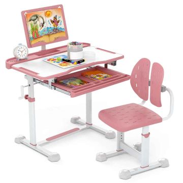 Laste laua ja tooli komplekt, 9 laua ja 5 tooli kõrgusastet, Roosa, 80,01 × 82,55–99,06 × 49,53 cm