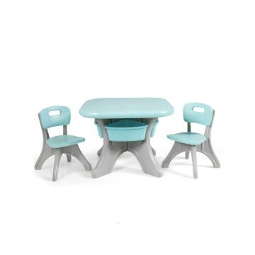 Children's furniture set, 1 table, 2 chairs, 4 storage boxes, Green, 70 × 70 × 50 cm