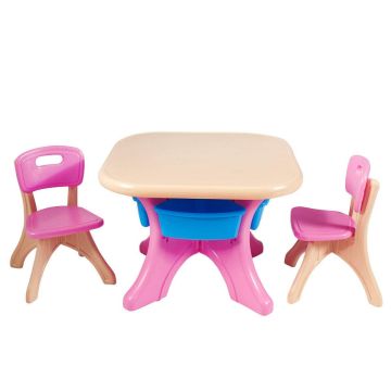 Children's furniture set, 1 table, 2 chairs, 4 boxes, Multicolored, 70 × 70 × 50 cm