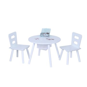 Laste mööblikomplekt Relaxdays, 3 osa, laud ja 2 tooli, Valge, 59,5 × 44 × 59,5 cm