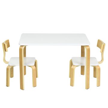 Children's furniture set, table and 2 chairs, White/natural