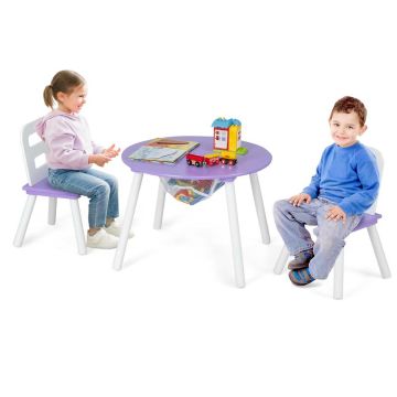 Children's table and chair set, 1 table, 2 chairs, Pink/white