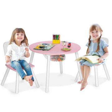 Children's table and chair set, 1 table, 2 chairs, Pink