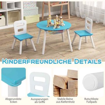 Children's table and chair set, 1 table, 2 chairs, Green