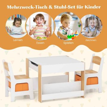 Children's table and chair set, 2 chairs and 2 boxes, 61 × 61 × 48 cm