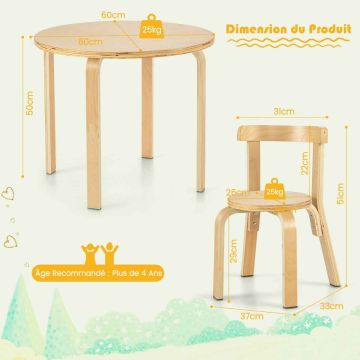 Children's table and chair set, 5 pieces, 60 × 60 × 50 cm