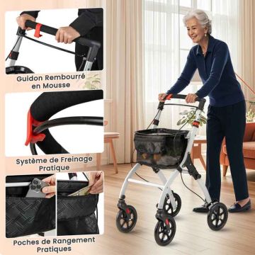Walker, 4 wheels, food tray, 68 × 53 × 90–103 cm