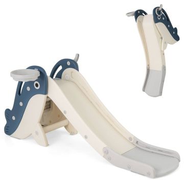 Children's slide, foldable, with basketball hoop, Blue, 149.9 × 66 × 71.1 cm