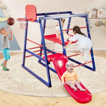 Children's climbing play equipment, 3 climbing methods, Red/blue, 59 × 56 × 57.5 inches