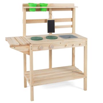 Children's wooden outdoor kitchen, 2 stoves and 2 pots, 75 × 30 × 88.5 cm