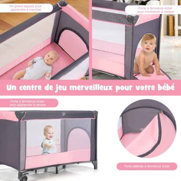 Children's playpen, 2 in 1, gray/pink