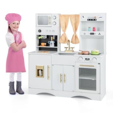 Children's play kitchen, with accessories, White/pink, 102 × 35 × 110 cm
