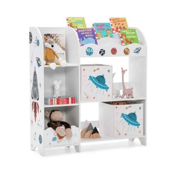 Children's toy and book organizer, wooden cabinet with 5 compartments