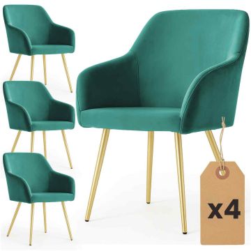 Söögitoa toolid ESTELLE, 4-osaline komplekt, roheline/kuldne, 54,5 × 83 × 58 cm
