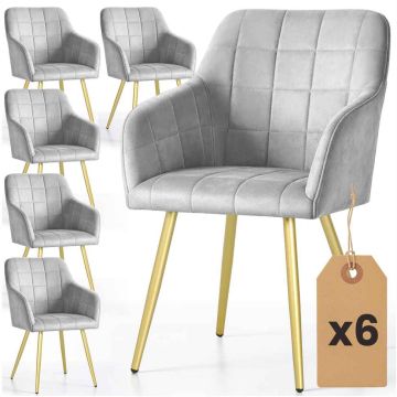 Söögitoa toolid LUXANO, 6 tooli komplekt, hall/kuldne, 54 × 82 × 58 cm