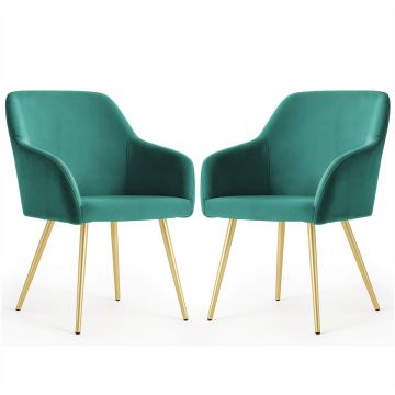 Söögitoa toolide komplekt ESTELLE, 2 tk, roheline/kuldne, 54,5 × 83 × 58 cm
