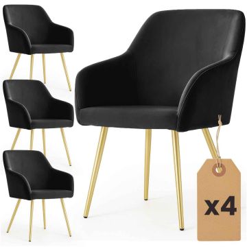 Söögitoa toolide komplekt ESTELLE, 4 tk, Mustad ja kuldsed, 54,5 × 83 × 58 cm