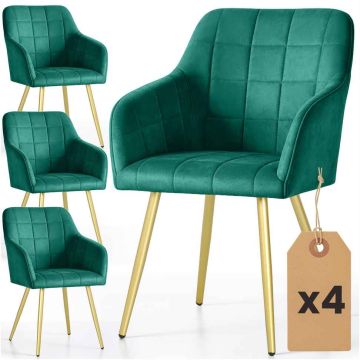 Söögitoolide komplekt LUXANO, 4 tk, roheline ja kuldne, 54 × 82 × 58 cm
