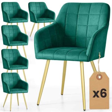 Söögitoolide komplekt LUXANO, 6 tk, roheline/kuldne, 54 × 82 × 58 cm