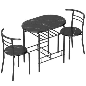 Комплект для столовой, 3 предмета, 2 стула, Чёрный, 80 × 76 × 52 см