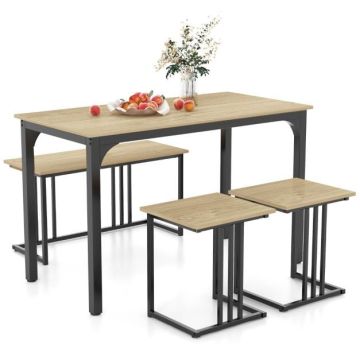 Dining set, 4-person, 1 bench, 2 stools, 120 × 75 × 60 cm