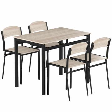 Обеденный комплект, 5 предметов, 4 стула, Дубовый/белый, 100 × 63 × 76,5 см