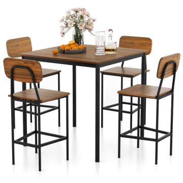 Dining set, With 4 stools, Brown/gray, 90.17 × 90.17 × 90.17 cm