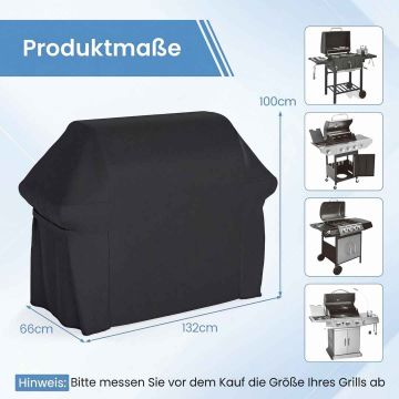 Waterproof BBQ cover with Velcro closure, 132×66×100 cm, black