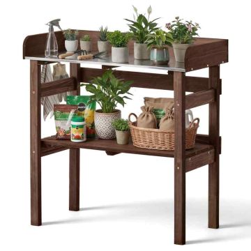 Istutuspink VEVOR DS-PB016, 2 riiulit, 3 konksu, pruun, 78 × 38 × 82 cm
