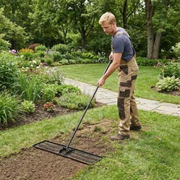 Lawn leveling rake, 175 or 90 cm handle, 91 × 25 × 175 cm