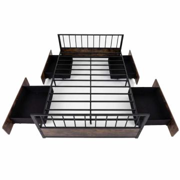 Single bed, 2 drawers, Brown/black, 204 × 60 × 92 cm