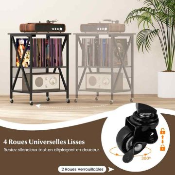 Vinyl record storage cabinet, 250 records, charging station, Gray, 52 × 45 × 75 cm