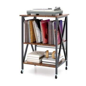 Vinyl record stand, 3 tiers, 4 casters, 52 × 45 × 75 cm