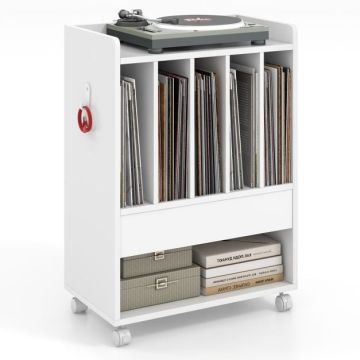 Vinyl record stand, 4 compartments, White, 52 × 73 × 29 cm