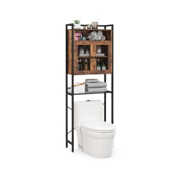 Over-the-toilet bathroom cabinet, 2 doors, adjustable shelf, Brown, 59.69 × 172.72 × 24.13 cm