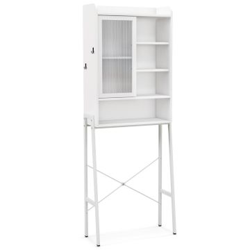 Bathroom cabinet mounted above the toilet, Sliding acrylic doors, White, 63 × 170 × 29 cm
